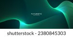 3D green techno abstract background overlap layer on dark space with glowing waves shape effect decoration. Modern graphic design element lines style concept for banner, flyer, card, or brochure cover