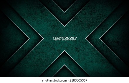 3D green techno abstract background overlap layer on dark space with x shape effect decoration. Graphic design element dirty style concept for banner, flyer, card, brochure cover, or landing page