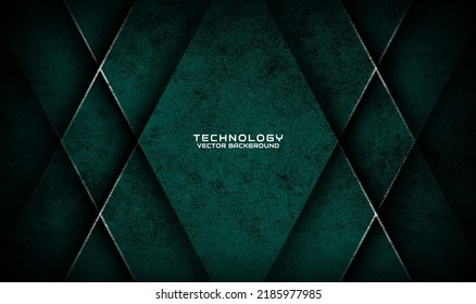 Capa de superposición de fondo abstracto tecno verde 3D en el espacio oscuro con decoración de línea rhombus blanca. Concepto de estilo sucio de elemento de diseño gráfico para banner, volante, tarjeta, portada de folleto o página de inicio