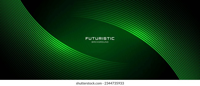 3D green techno abstract background overlap layer on dark space with glowing curve lines decoration. Modern graphic design element future style concept for banner, flyer, card, or brochure cover