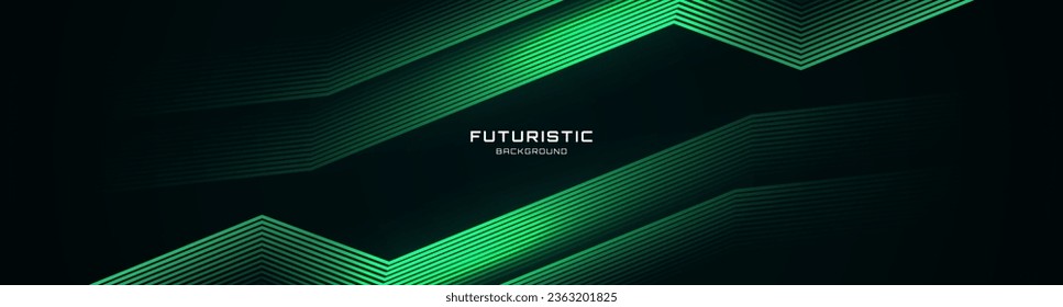 3D green techno abstract background overlap layer on dark space with glowing lines shape decoration. Modern graphic design element future style concept for banner, flyer, card, or brochure cover