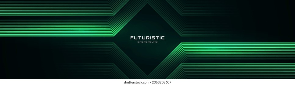 3D green techno abstract background overlap layer on dark space with glowing lines shape decoration. Modern graphic design element future style concept for banner, flyer, card, or brochure cover