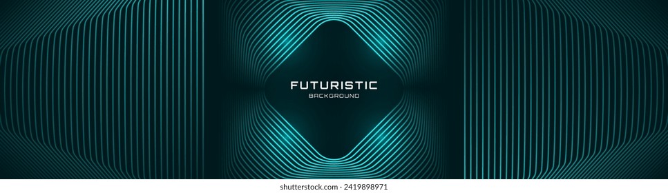 3D green techno abstract background overlap layer on dark space with glowing lines shape decoration. Modern graphic design element future style concept for web banner, flyer, card, cover, or brochure