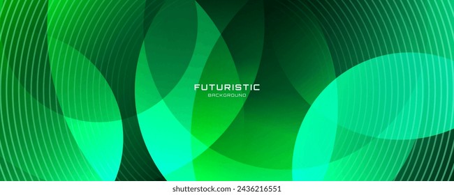 3D green techno abstract background overlap layer on dark space with glowing circles effect decoration. Modern graphic design element lines style concept for web banner, flyer, card, or brochure cover