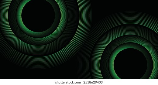 3D green techno abstract background overlap layer on dark space with glowing circle lines decoration. Modern graphic design element future style concept for banner, flyer, card, or brochure cover