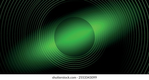 3D green techno abstract background overlap layer on dark space with glowing circle lines decoration. Modern graphic design element future style concept for banner, flyer, card, or brochure cover