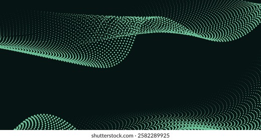  3D green techno abstract background overlap layer on dark space with glowing waves shape effect decoration. Modern graphic design element lines style concept for banner modern background