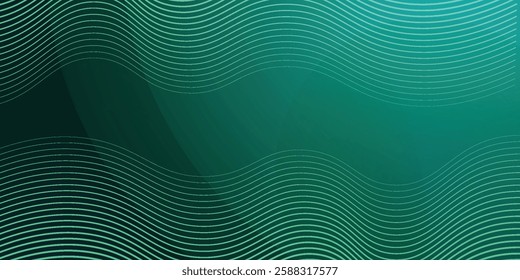 3D green techno abstract background overlap layer on dark space with glowing waves shape effect decoration