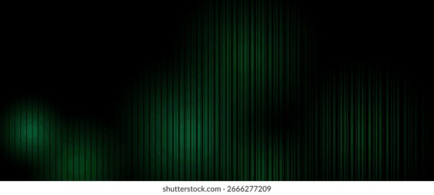 O plano de fundo abstrato do techno verde 3D sobrepõe a camada no espaço escuro com a decoração da forma das linhas brilhantes. Conceito de estilo futuro de elemento de design gráfico moderno para capa de banner, folheto, cartão ou folheto