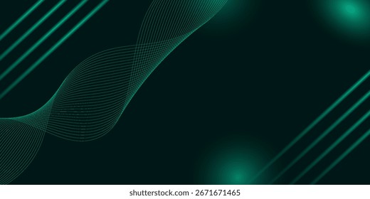 3D green techno abstract background overlap layer on dark space with glowing waves shape effect decoration. Modern graphic design element lines style concept for banner, flyer, card, or brochure cover