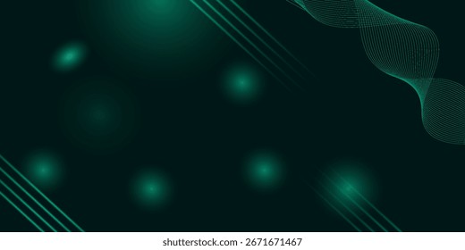 3D green techno abstract background overlap layer on dark space with glowing waves shape effect decoration. Modern graphic design element lines style concept for banner, flyer, card, or brochure cover