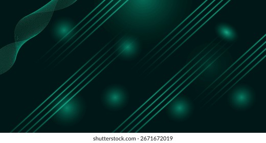 3D grüne Techno abstrakten Hintergrund Überlappungsschicht auf dunklem Raum mit leuchtenden Wellen Form Effekt Dekoration. Modernes Design Element Linien Stil Konzept für Banner, Flyer, Karte oder Broschüre Abdeckung