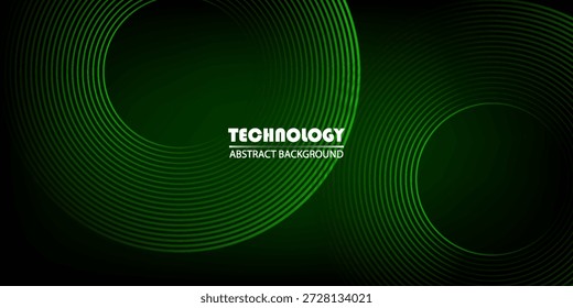 3D verde techno abstrata camada de sobreposição de fundo no espaço escuro com decoração de linhas de círculo brilhante. Design moderno na moda em ilustração vetorial