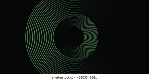 3D green techno abstract background overlap layer on dark space with glowing circle lines decoration. Modern graphic design element future style concept for banner, flyer, card, or brochure cover