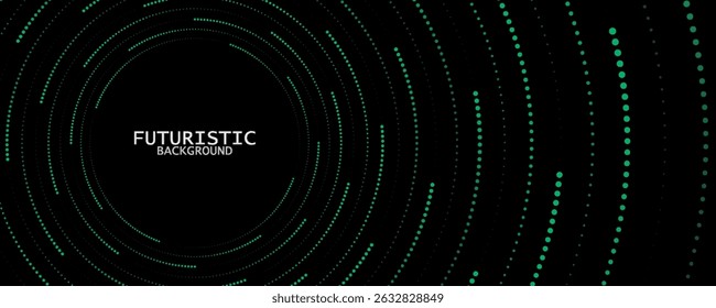 3D green techno background. Big data visualization on dark space with dotted lines shape effect decoration.