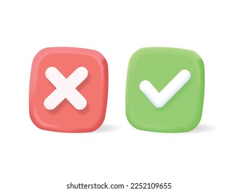 Se acepta y se rechaza la marca de verificación de marca verde 3D y el símbolo de marca transversal