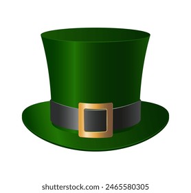 3D green top hat with belt and buckle. Clipart for Patrick's day.