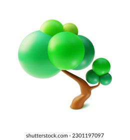 3d Green Tree Cartoon Style for Garden or Park Isolated on a White Background. Vector illustration of Pine Evergreen