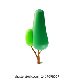 3d Green Tree Cartoon Style for Garden or Park Isolated on a White Background Plant for Game. Vector illustration