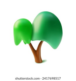 3d Green Tree Cartoon Style for Garden, Park or Forest Element Isolated on a White Background. Vector illustration