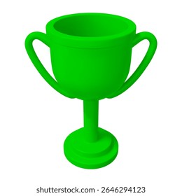 3d green trophy cup. Stock vector illustration on isolated background.