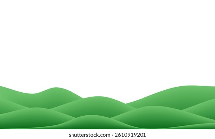 3d green wave background. Grassy hill gradient pattern. Kid spring sky and mountain nature scene. Plasticine cute cartoon summer garden, game wavy floor side. Field podium land view, clay landscape