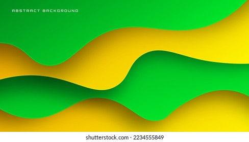 3D green yellow geometric abstract background overlap layer on bright space with waves decoration. Graphic design element wavy style concept for banner, flyer, card, brochure cover, or landing page