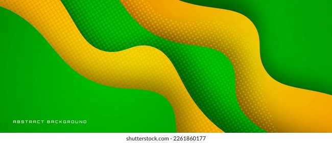 3D green yellow geometric abstract background overlap layer on bright space with colorful waves decoration. Graphic design element wavy style concept for banner, flyer, card, or brochure cover