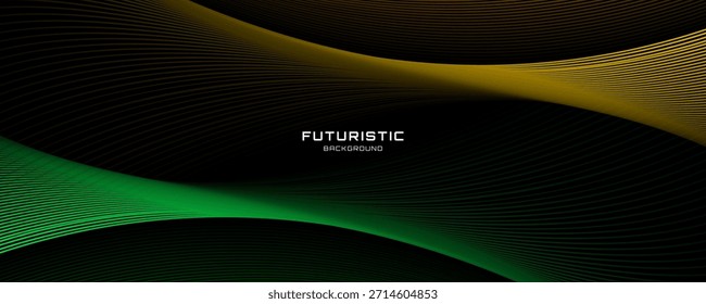 3D green yellow lines techno abstract background overlap layer on dark space with waves effect decoration. Modern graphic design element stripes style concept for web, flyer, card, or brochure cover