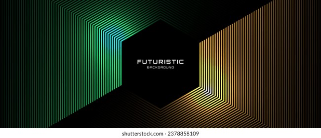 3D green yellow techno abstract background overlap layer on dark space with glowing lines shape decoration. Modern graphic design element future style concept for banner flyer, card, or brochure cover