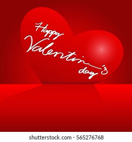3D Greeting Card Happy Valentine's Day. Lettering with heart on the background behind table. Vector illustration, invitation cards decoration.