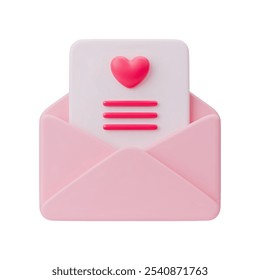 3D greeting mail with love message. Realistic vector illustration of love letter, love message, heart postcard. Receiving or getting mail. Envelope letter with heart on a white background.