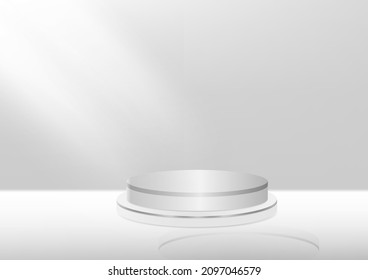 3D grey color background display product podium. You can use for show cosmetic products, stage showcase, mockup. Vector illustration