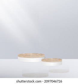 pantalla de fondo de color gris 3D para el podio de madera del producto. Puedes usar para mostrar productos cosméticos, escaparate escénico, maquillaje. Ilustración del vector