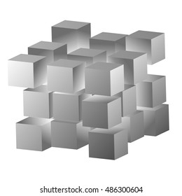 3D grey cube on the white background