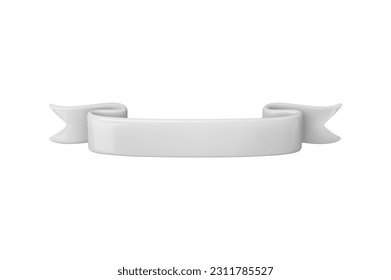 3d grey ribbon banner sale. White blank label flag title icon. Vector realistic illustration