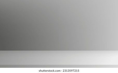 3d Pantalla de fondo de estudio gris con sombra y luz en la sala de pared de concreto,Sala de estudio de fondo de cemento gris vacío con suelo, fondo de gradiente blanco en blanco con presentación de producto  