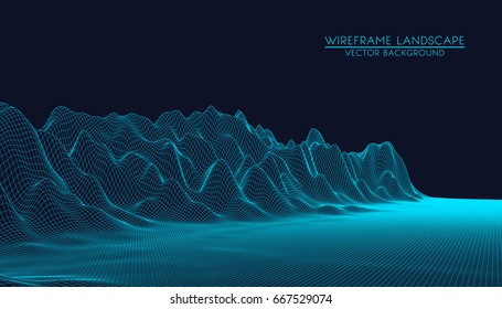 3d grid. abstract vector wireframe landscape background. Big Data. Mountain background vector illustration