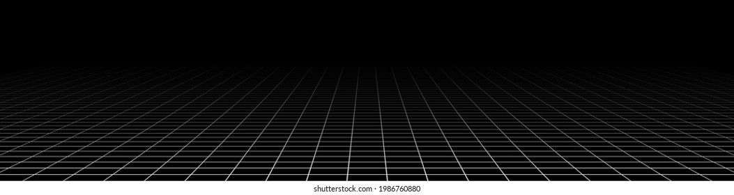 3D grid, mesh in perspective. Vanishing lattice, grating into horizon