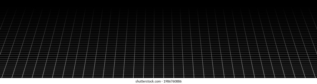 3D grid, mesh in perspective. Vanishing lattice, grating into horizon