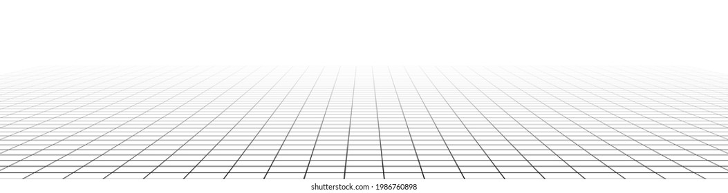 3D grid, mesh in perspective. Vanishing lattice, grating into horizon