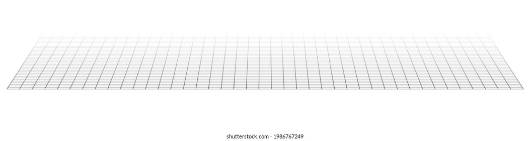 3D grid, mesh in perspective. Vanishing lattice, grating into horizon