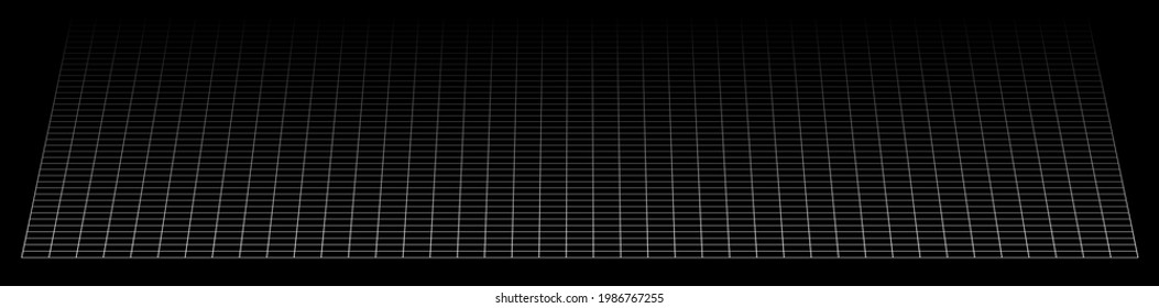 3D grid, mesh in perspective. Vanishing lattice, grating into horizon