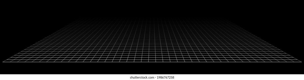 3D grid, mesh in perspective. Vanishing lattice, grating into horizon