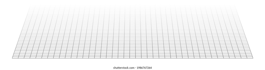 3D grid, mesh in perspective. Vanishing lattice, grating into horizon