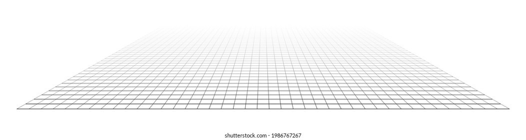 3D grid, mesh in perspective. Vanishing lattice, grating into horizon