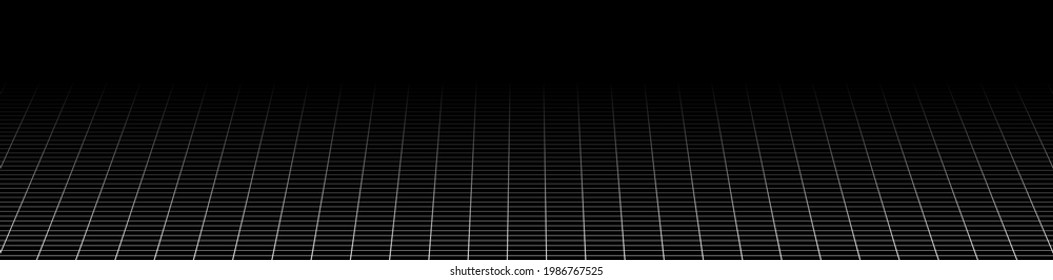 3D grid, mesh in perspective. Vanishing lattice, grating into horizon