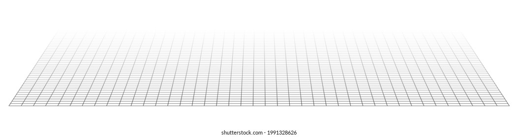 3D grid, mesh in perspective. Vanishing lattice, grating into horizon