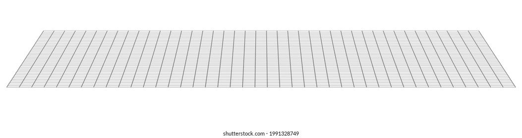 3D grid, mesh in perspective. Vanishing lattice, grating into horizon
