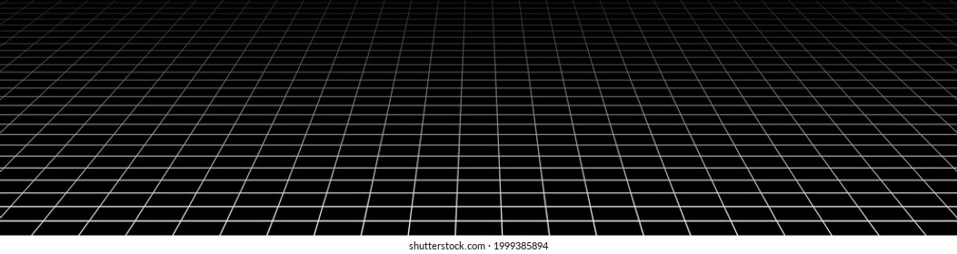 3D grid, mesh in perspective. Vanishing lattice, grating into horizon